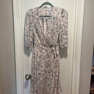 Pink and white floral wrap dress